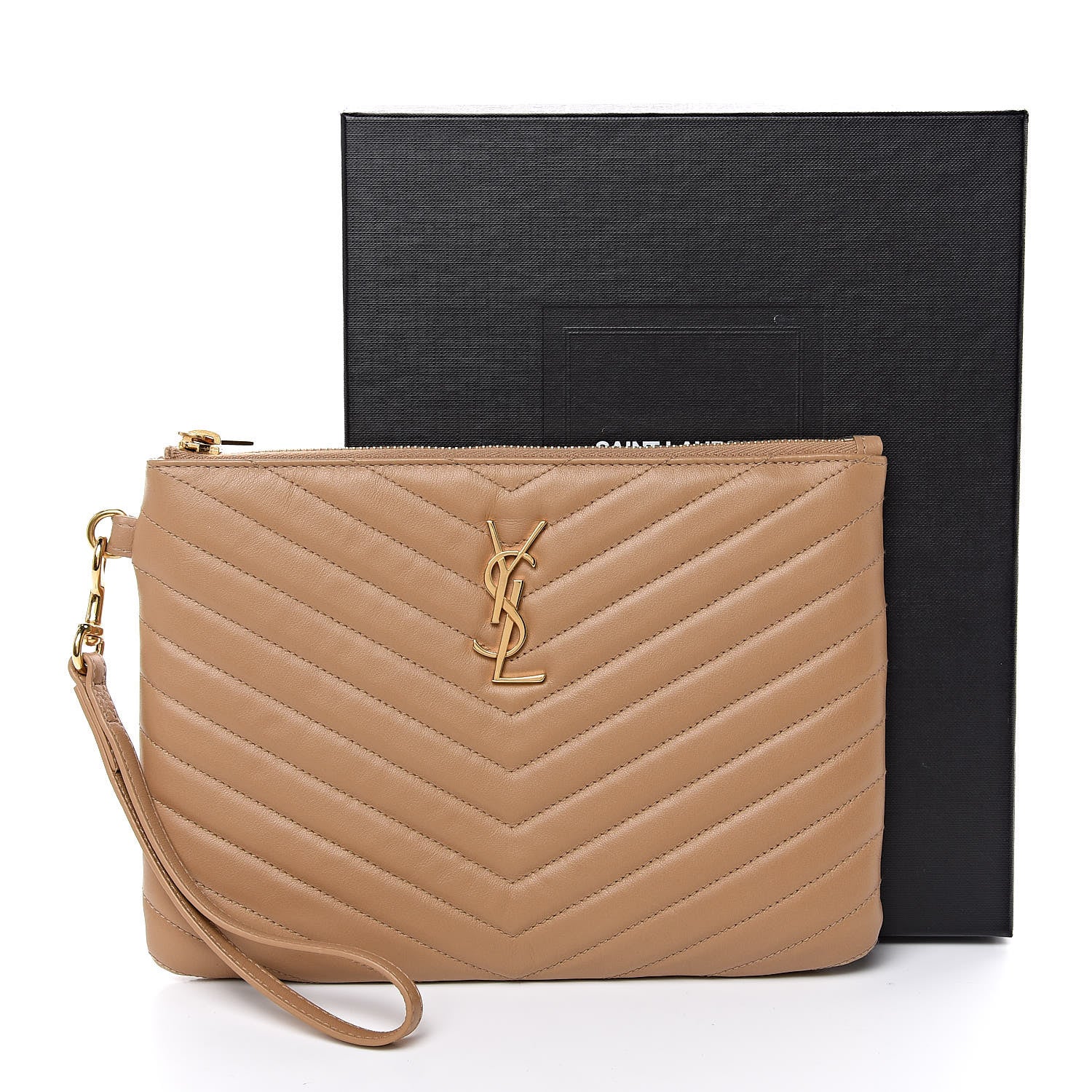 Saint Laurent Calfskin Matelasse Chevron Monogram A5 Wristlet Cork 8 of 8