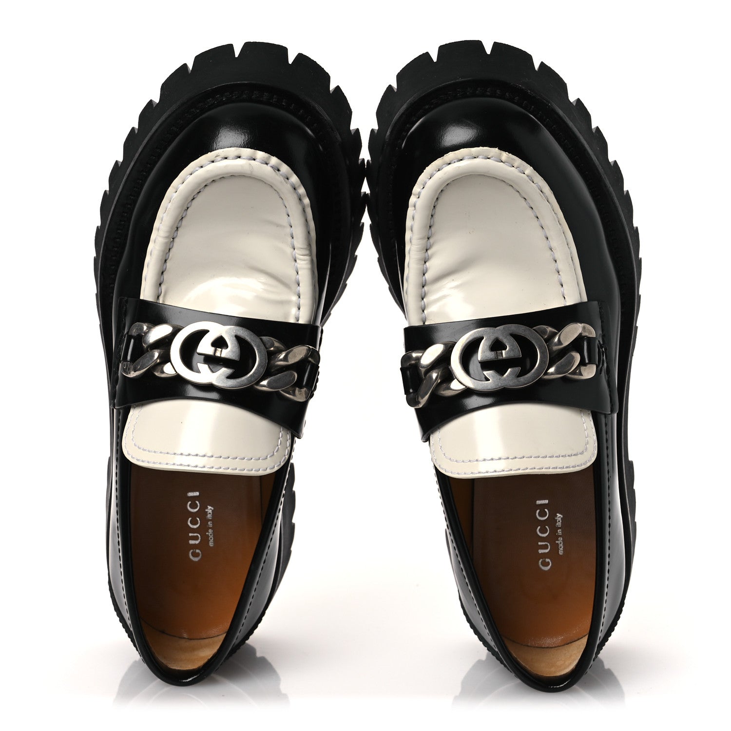 Gucci Cordovan Lux Womens Interlocking G Platform Lug Sole Loafers
