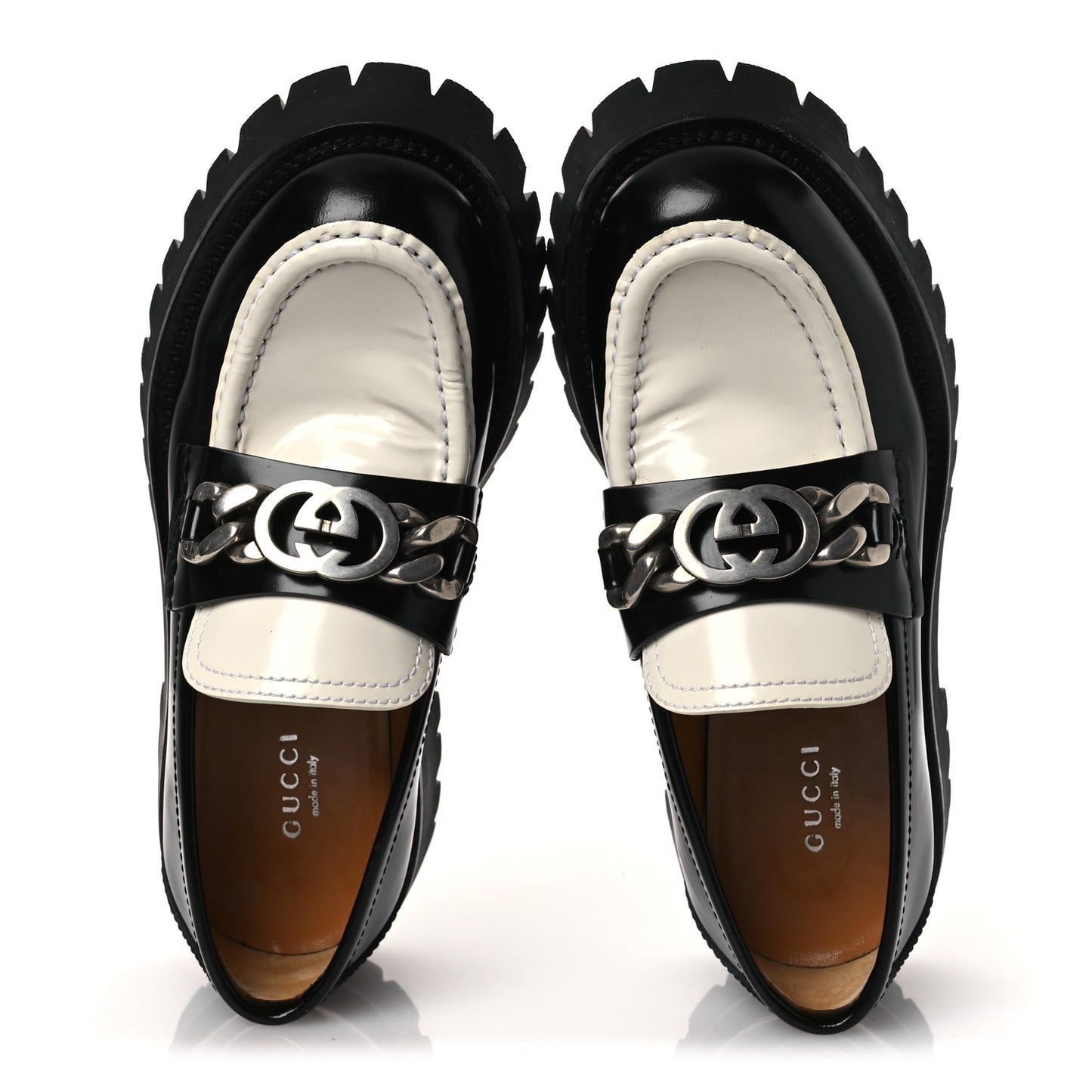 Cordovan Lux Womens Interlocking G Platform Lug Sole Loafers 36 Black Off White