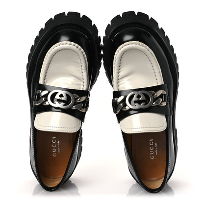 Gucci Cordovan Lux Womens Interlocking G Platform Lug Sole Loafers 36 Black Off White 2 of 13