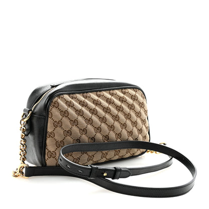 Gucci Monogram Matelasse Diagonal Small GG Marmont Chain Shoulder Bag Beige Black 3 of 10