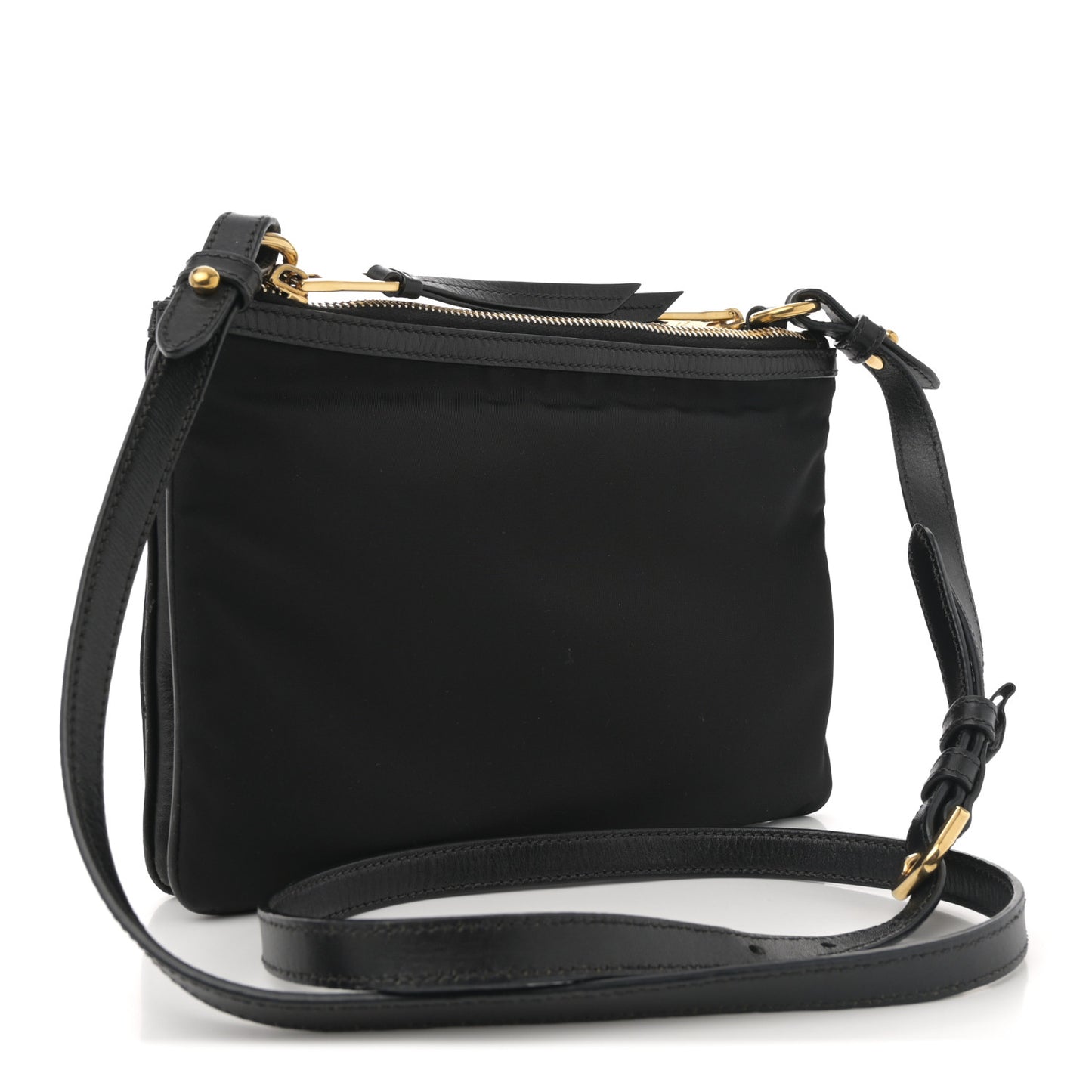 Tessuto Nylon Soft Calf Double Zip Crossbody Bag Black