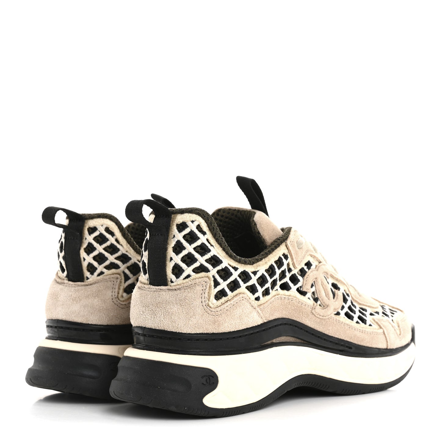 Suede Calfskin Embroidered CC Sneakers 38 Beige Black