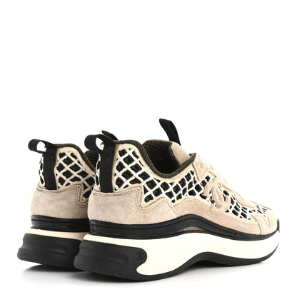 Chanel Suede Calfskin Embroidered CC Sneakers 38 Beige Black 5 of 12
