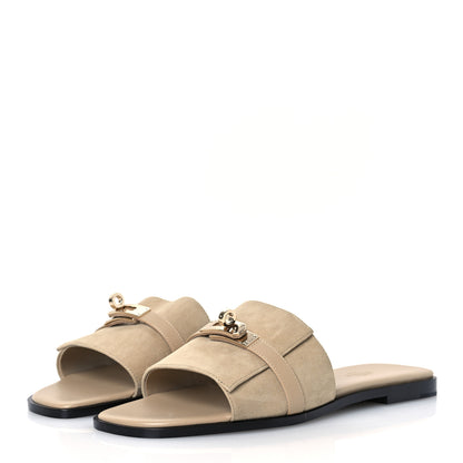 Hermes Suede Goatskin Giulia Sandals 41 Beige Lin 4 of 13