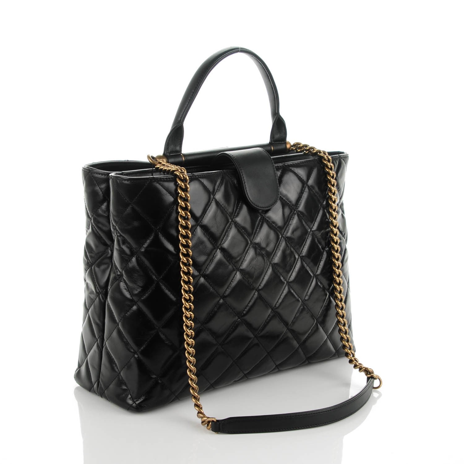 Chanel Calfskin Quilted Large Gold Bar Top Handle Tote Black 3 of 7