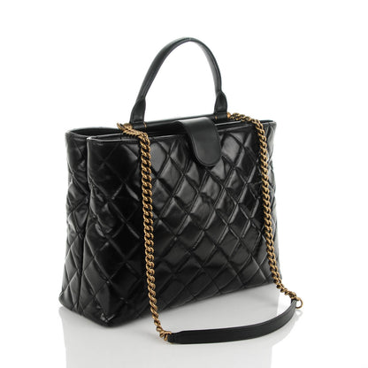Chanel Calfskin Quilted Large Gold Bar Top Handle Tote Black 3 of 7
