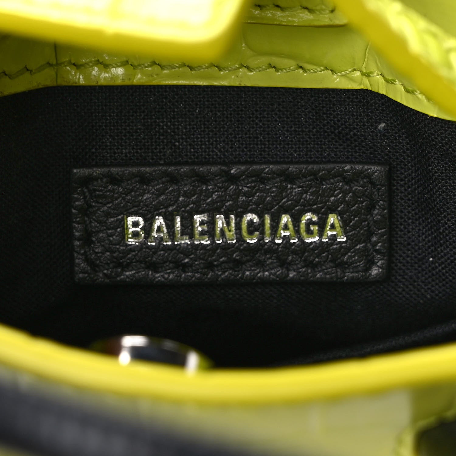 Balenciaga Calfskin Crocodile Embossed Logo Shopping Phone Holder Bag Lime 6 of 8
