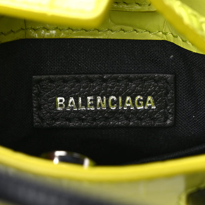 Balenciaga Calfskin Crocodile Embossed Logo Shopping Phone Holder Bag Lime 6 of 8