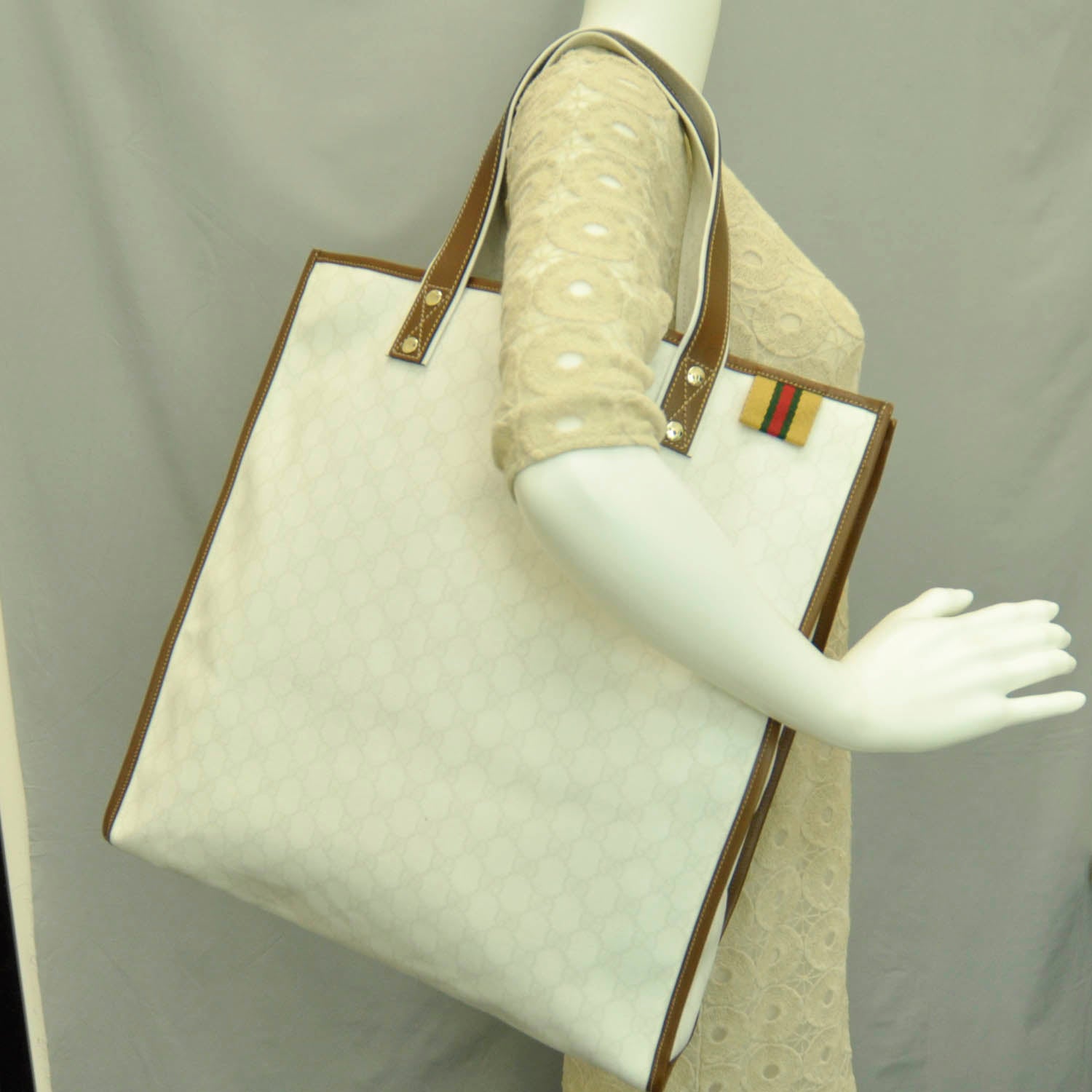 Gucci GG Plus Monogram Medium Signature Web Loop Tote White 2 of 12