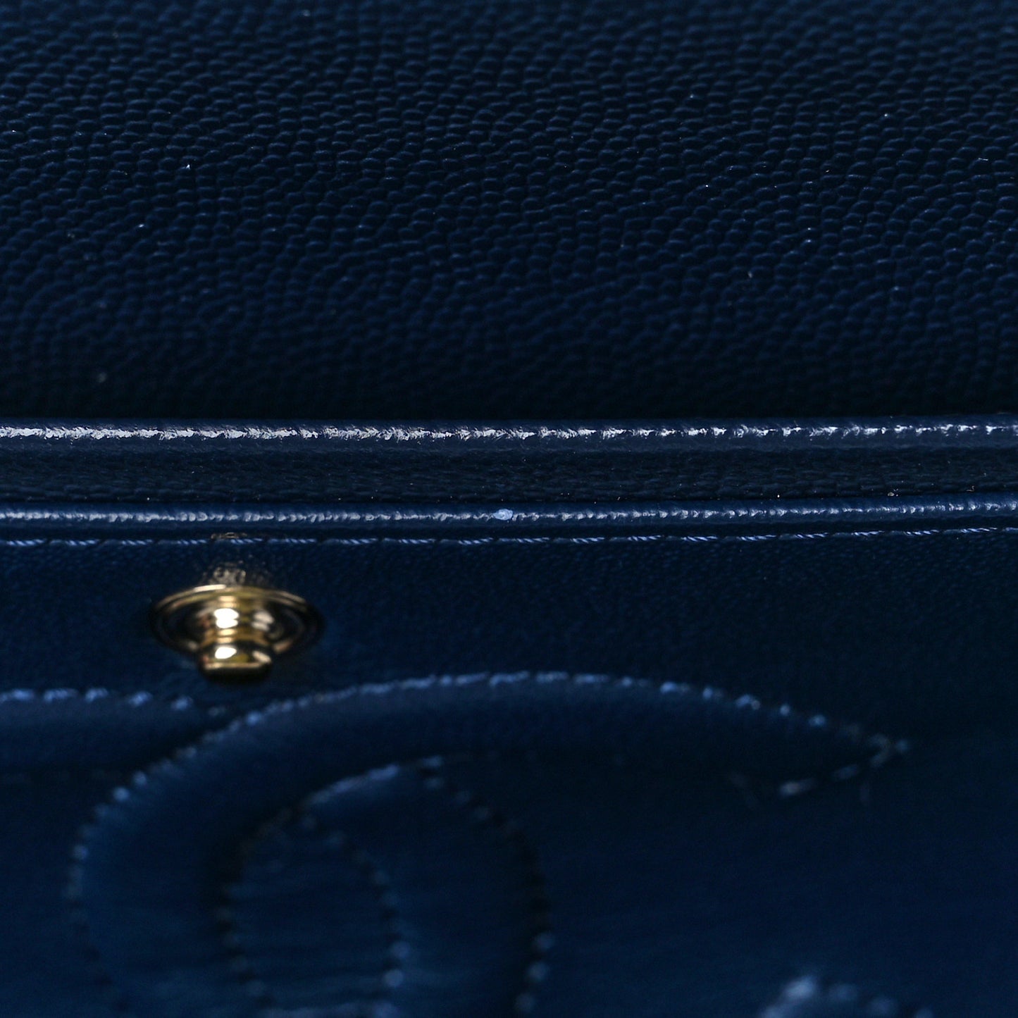 Caviar Quilted Medium Double Flap Dark Blue