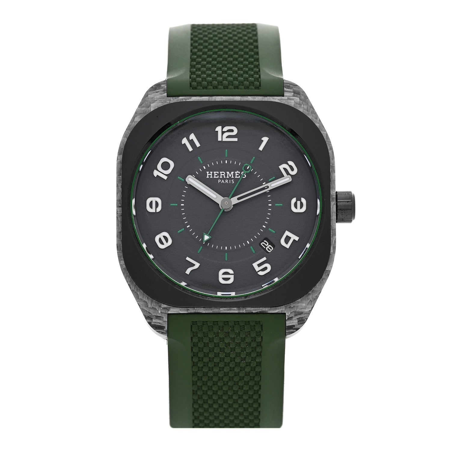 Hermes Glass Fiber Ceramic Rubber 39mm H08 Automatic Watch Vert 1 of 5