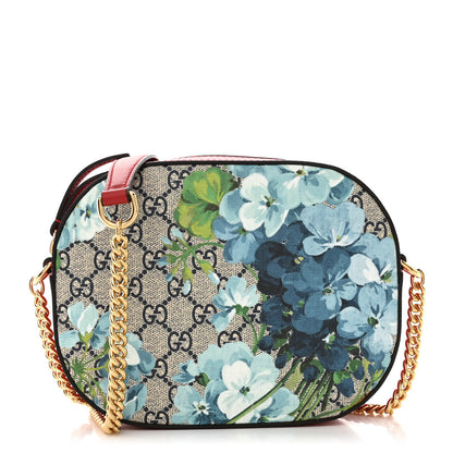 Gucci GG Supreme Monogram Blooms Mini Chain Shoulder Bag Beige Blue Navy Hibiscus Red 1 of 11