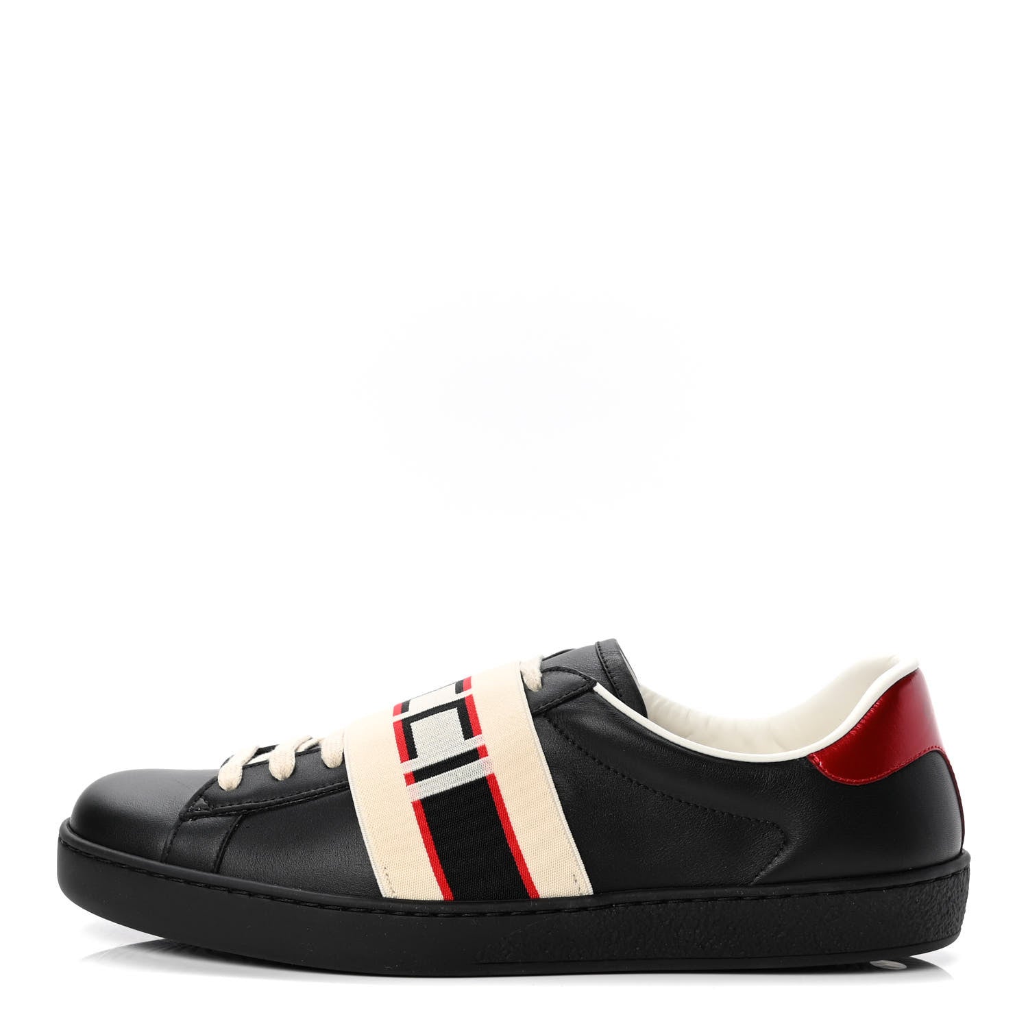 Gucci Calfskin Stripe Mens New Ace Sneakers 7.5 Black Ecru Red Flame 1 of 4