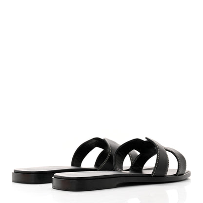 Hermes Box Calfskin Oran Sandals 36.5 Black 4 of 8