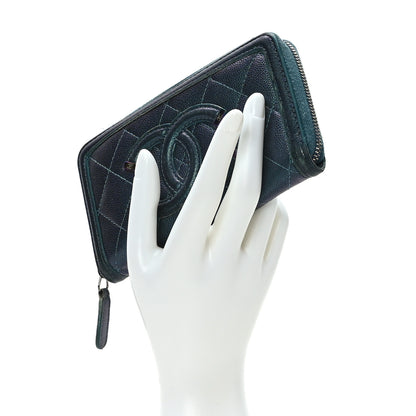 Chanel Iridescent Caviar Quilted Medium Filigree Zip Around Wallet Dark Turquoise 2 of 14