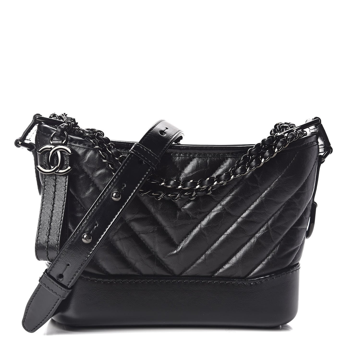 Aged Calfskin Chevron Quilted Small Gabrielle Hobo So Black