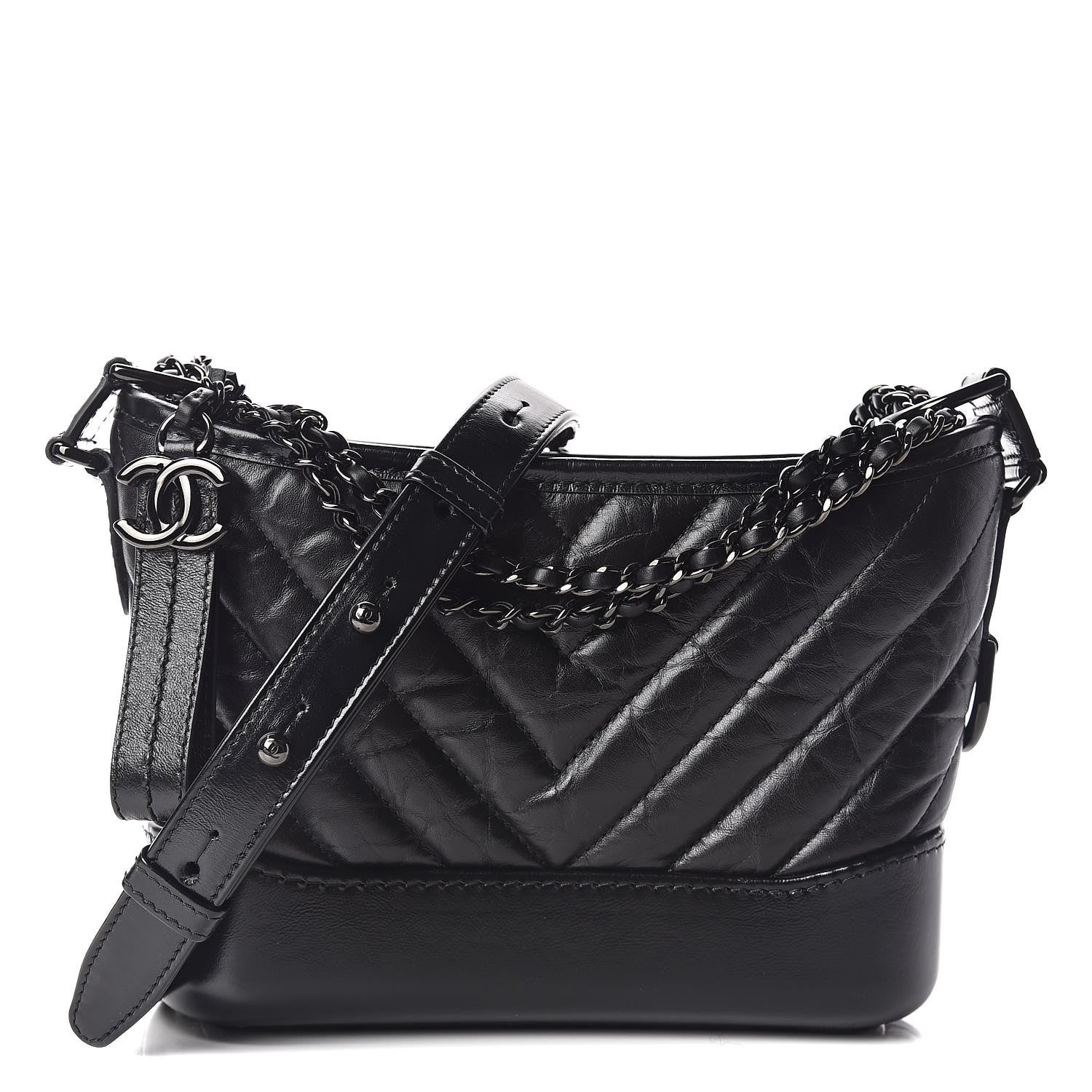 Chanel Aged Calfskin Chevron Quilted Small Gabrielle Hobo So Black 1 of 10