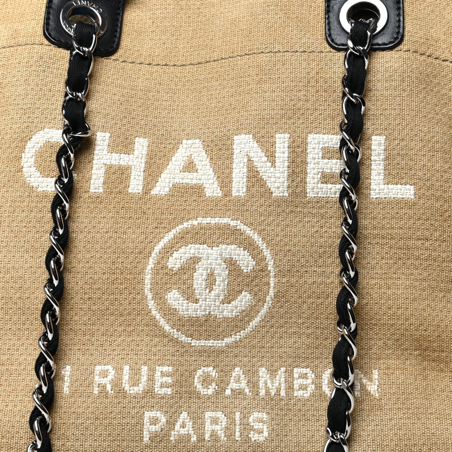 Canvas Medium Deauville Tote Beige Black