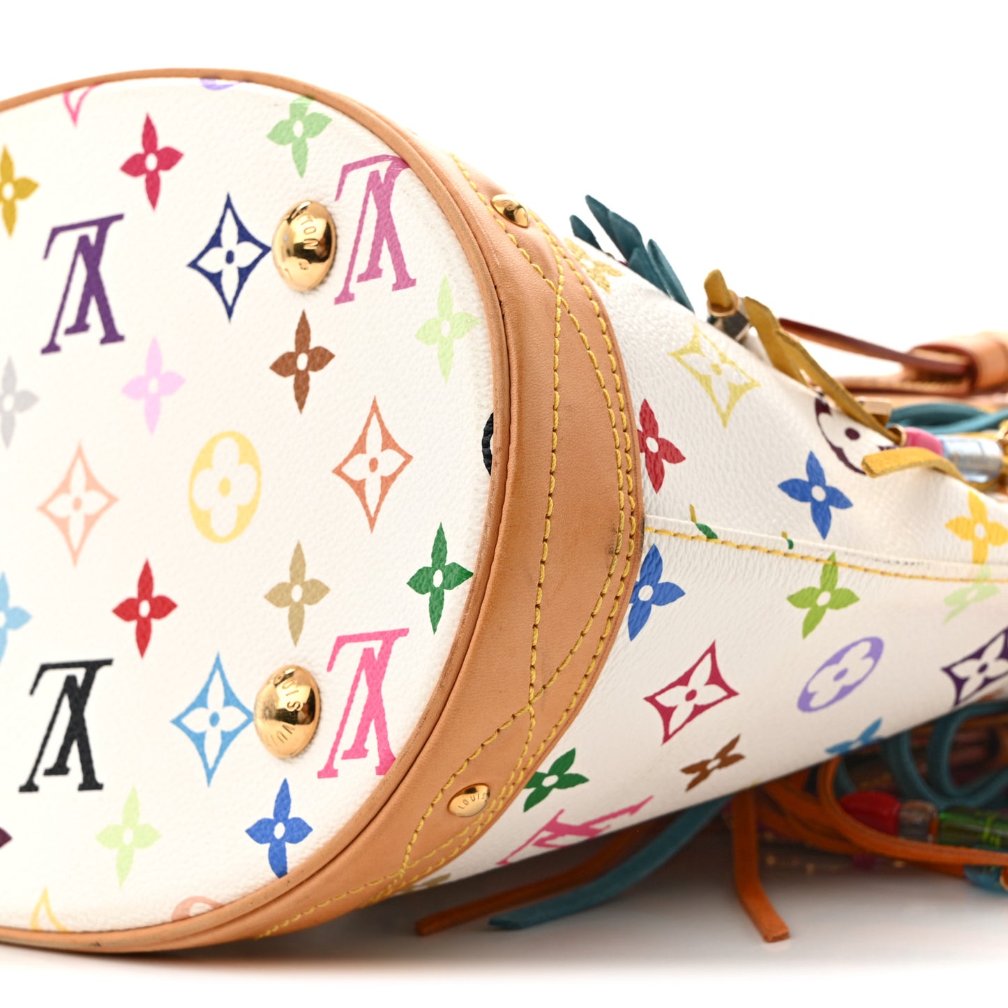 Monogram Multicolor Fringe Bucket White