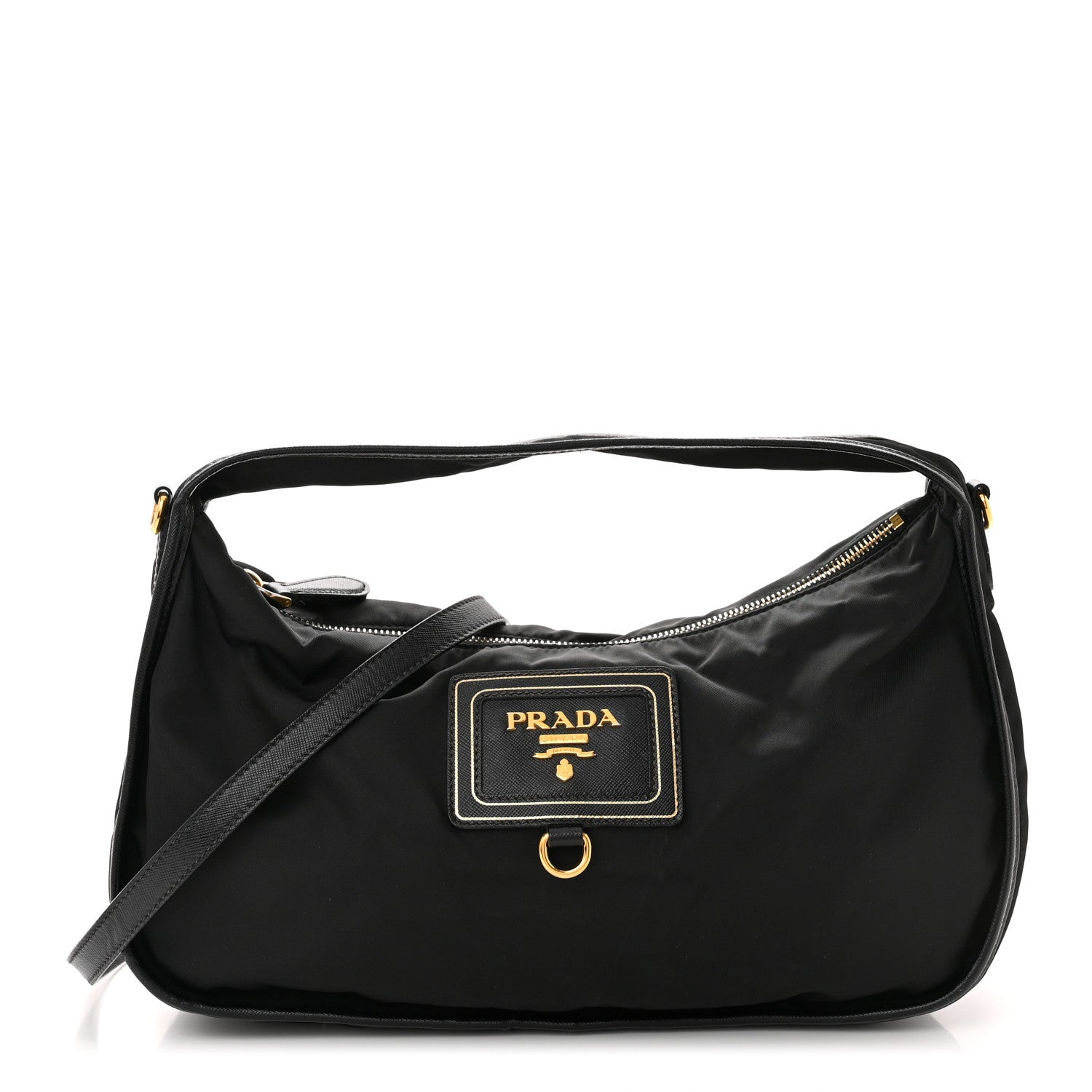 Prada Tessuto Nylon Oro Saffiano Hobo Crossbody Black 1 of 10