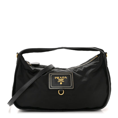 Prada Tessuto Nylon Oro Saffiano Hobo Crossbody Black 1 of 10