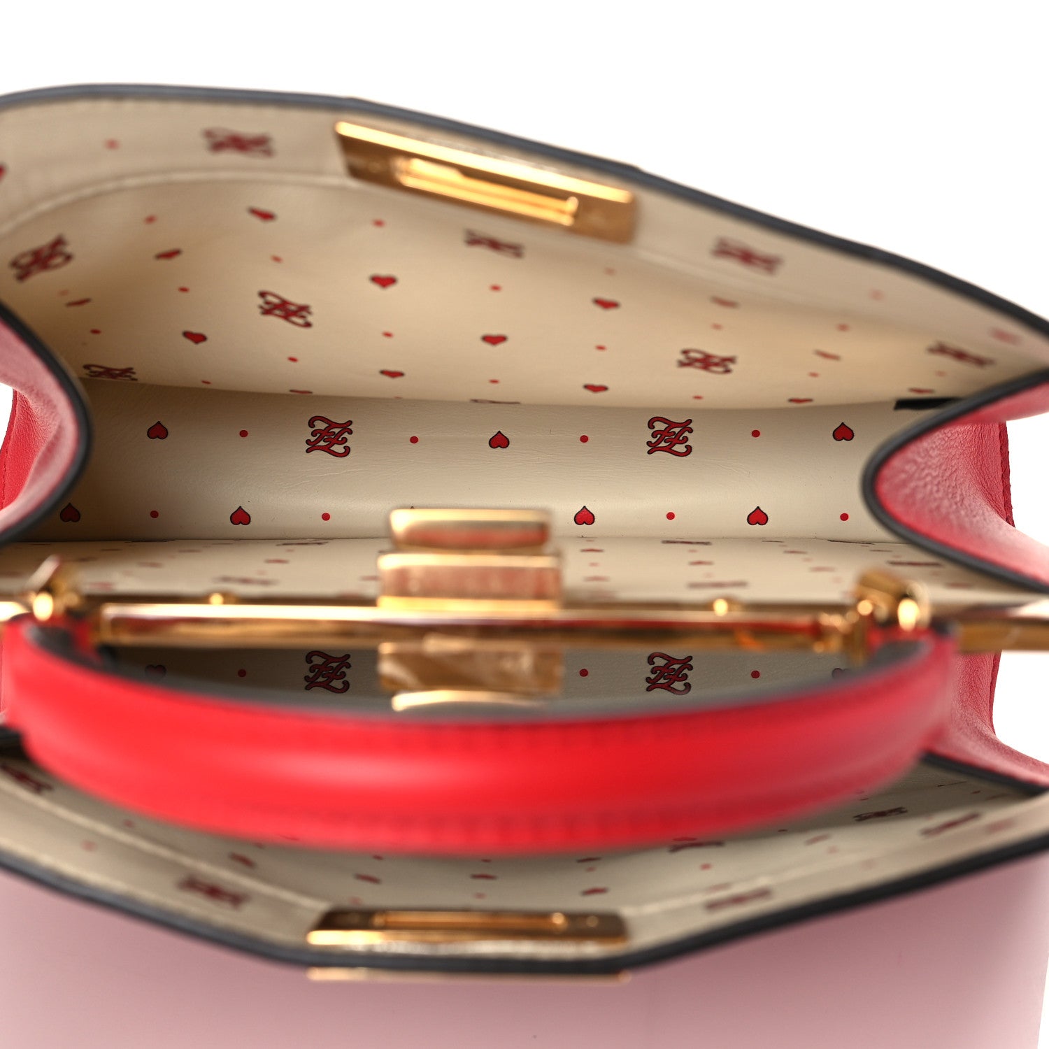 Fendi Vitello Seta Nappa Chinese Valentines Day Karligraphy Small Peekaboo I SEE U Satchel Rosso Cardinale Panna 4 of 9