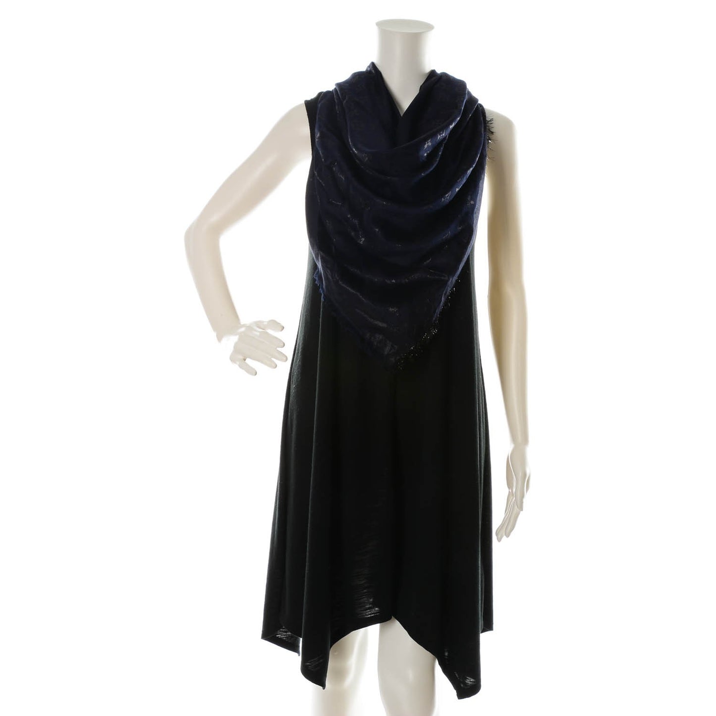 Silk Lurex Wool Monogram Shine Shawl Navy