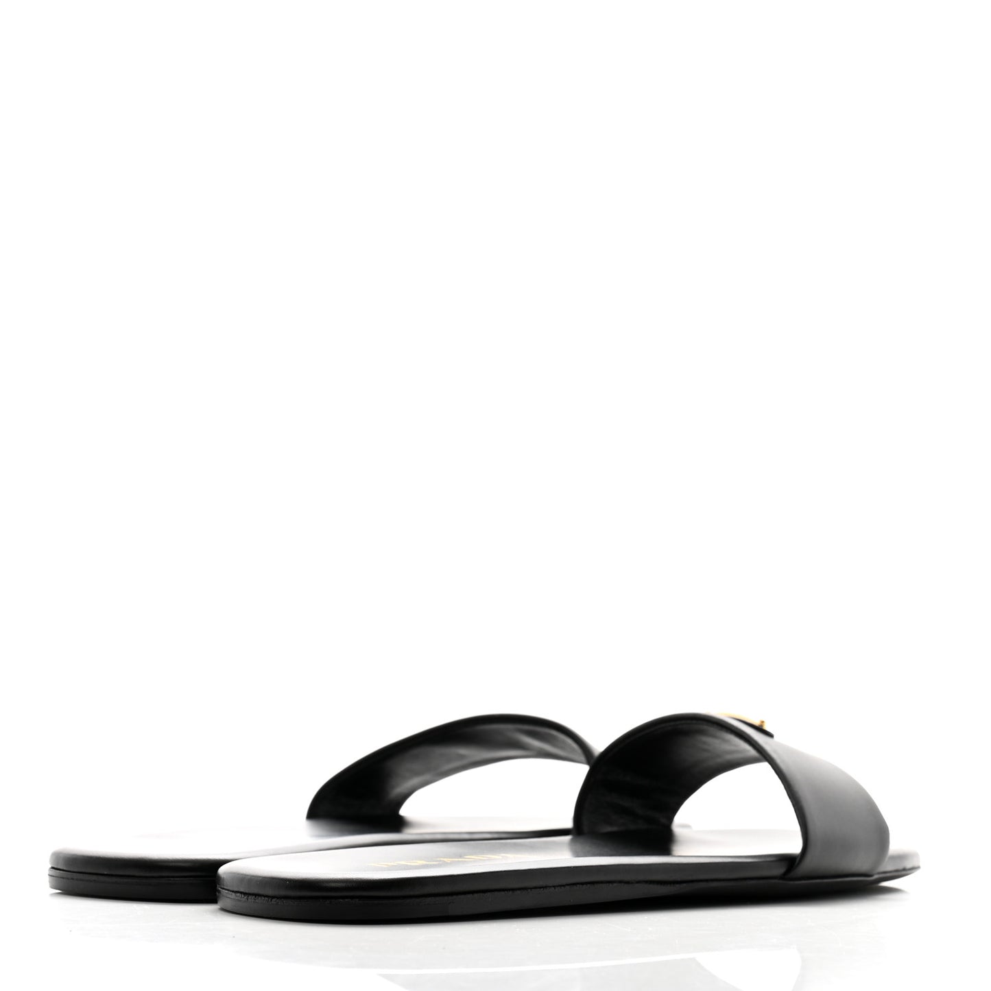 Nappa Metal Triangle Logo Flat Slide Sandals 37 Black