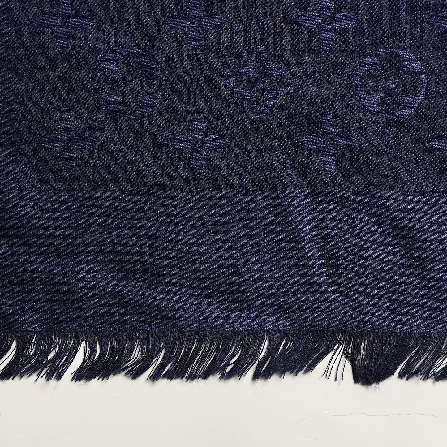 Silk Wool Monogram Shawl Night Blue