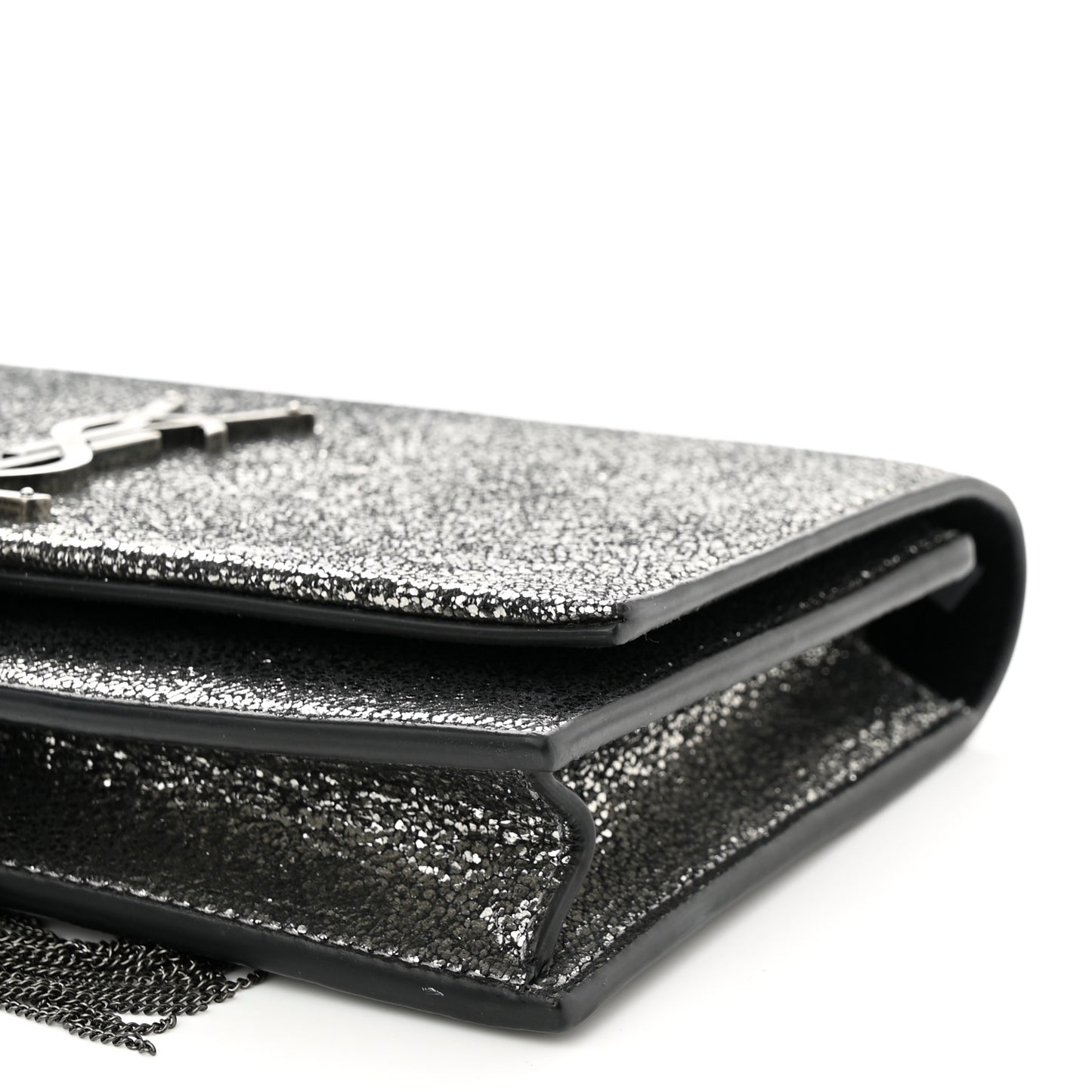 Metallic Calfskin Classic Monogram Kate Tassel Chain Wallet Gun Metal