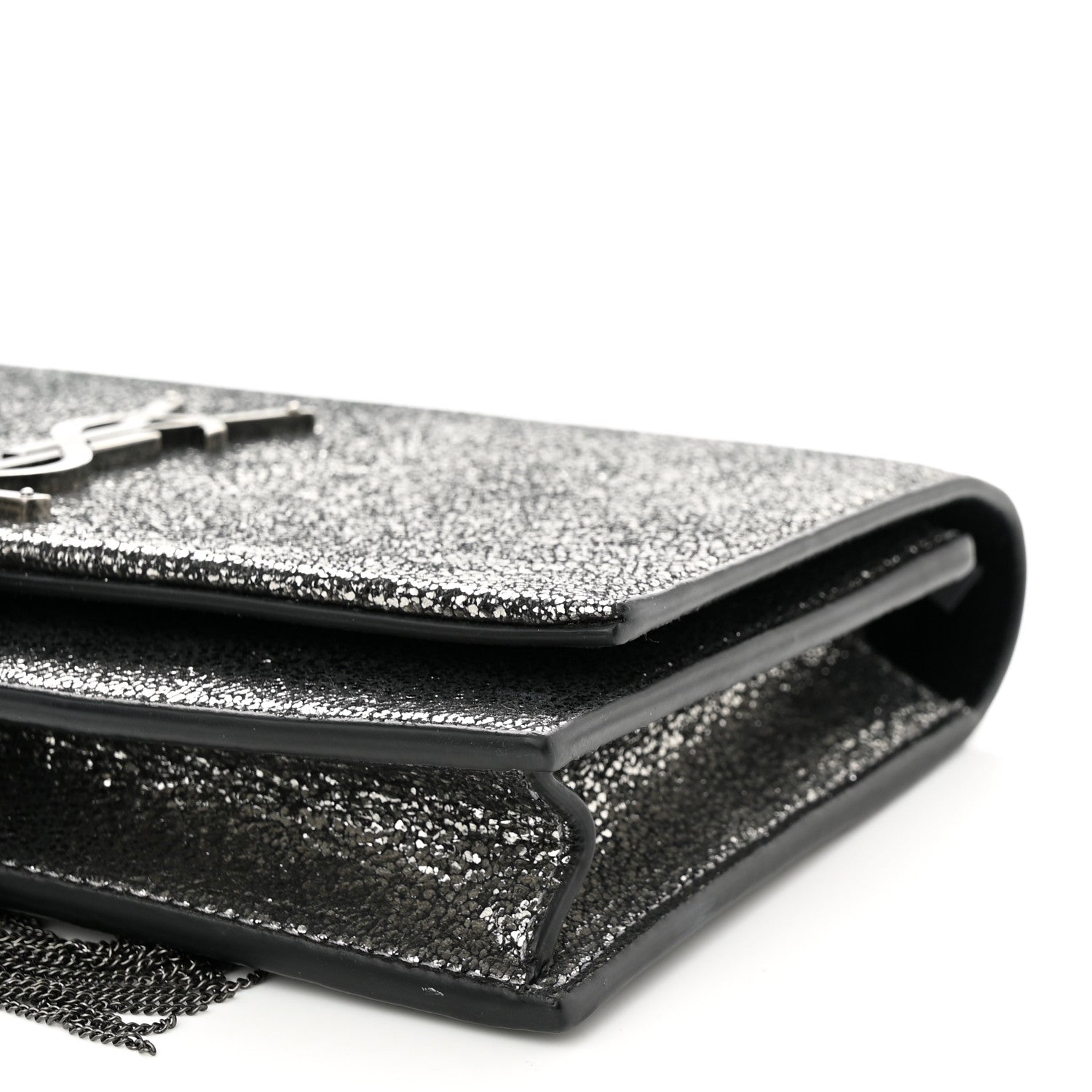 Saint Laurent Metallic Calfskin Classic Monogram Kate Tassel Chain Wallet Gun Metal 10 of 10