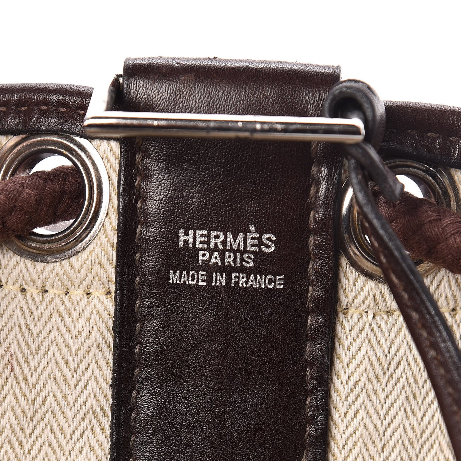 Hermes Canvas Knit Drawstring Bag Brown 8 of 11