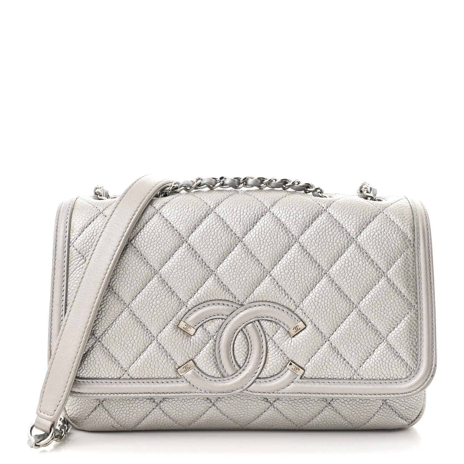 Chanel Metallic Caviar Quilted Small CC Filigree Flap Silver 1 of 12