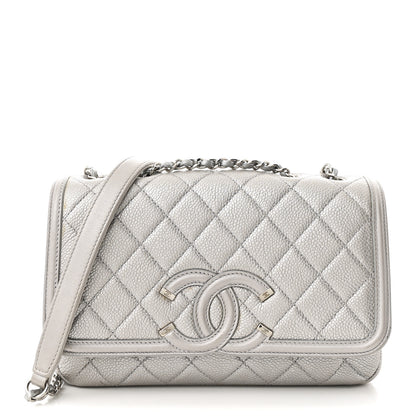 Chanel Metallic Caviar Quilted Small CC Filigree Flap Silver 1 of 12