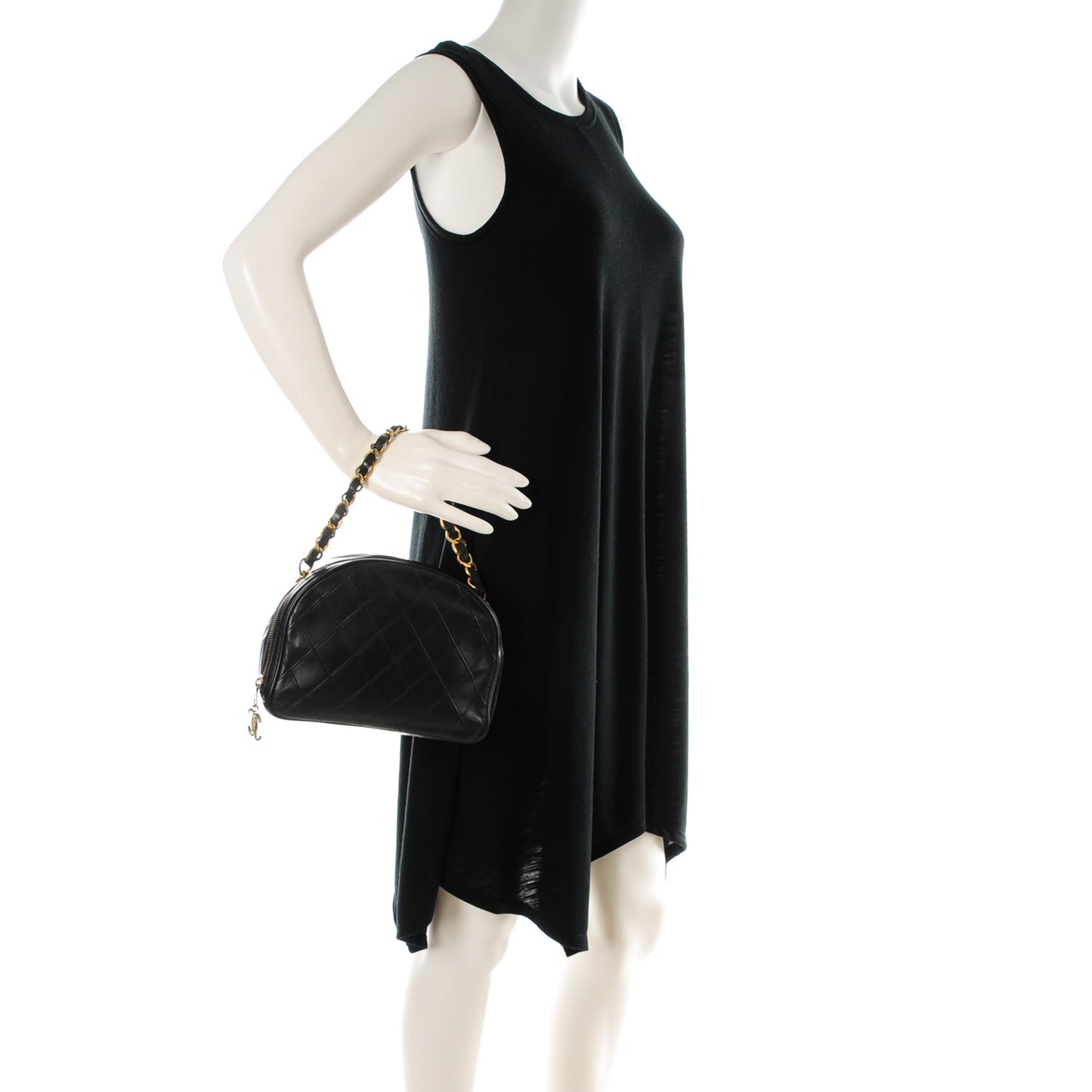 Lambskin Diamond Stitch Cosmetic Case Black