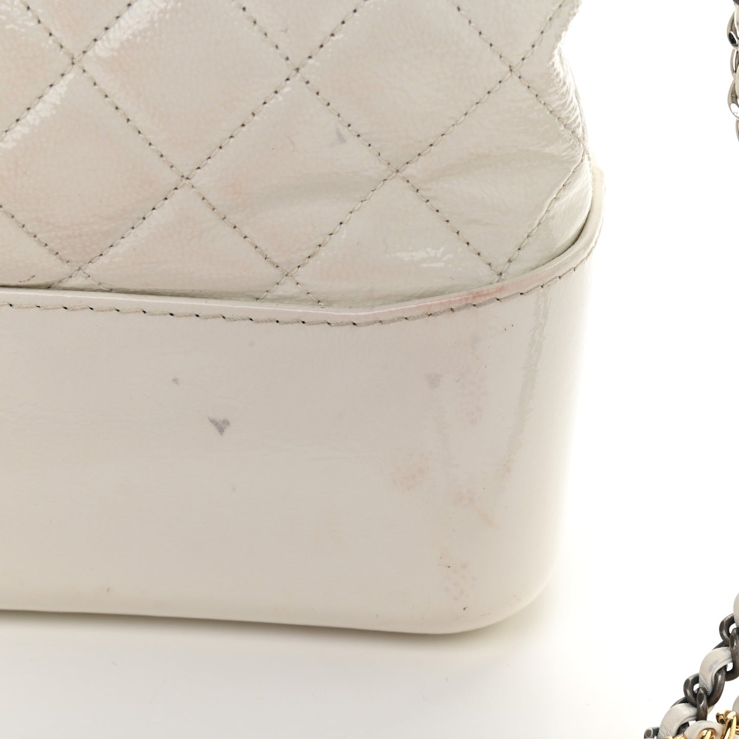Patent Goatskin Quilted Medium Gabrielle Hobo White