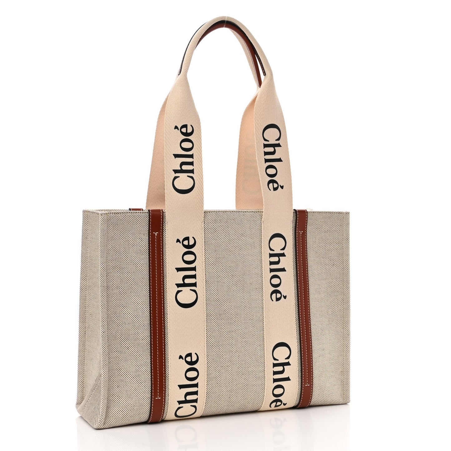 Cotton Calfskin Medium Woody Ribbon Tote White Brown