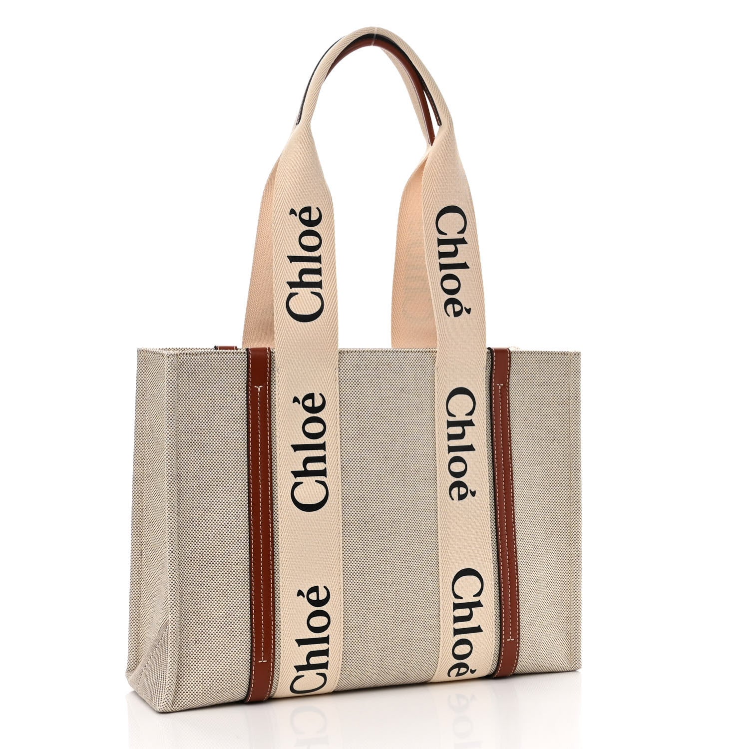 Chloe Cotton Calfskin Medium Woody Ribbon Tote White Brown 3 of 10