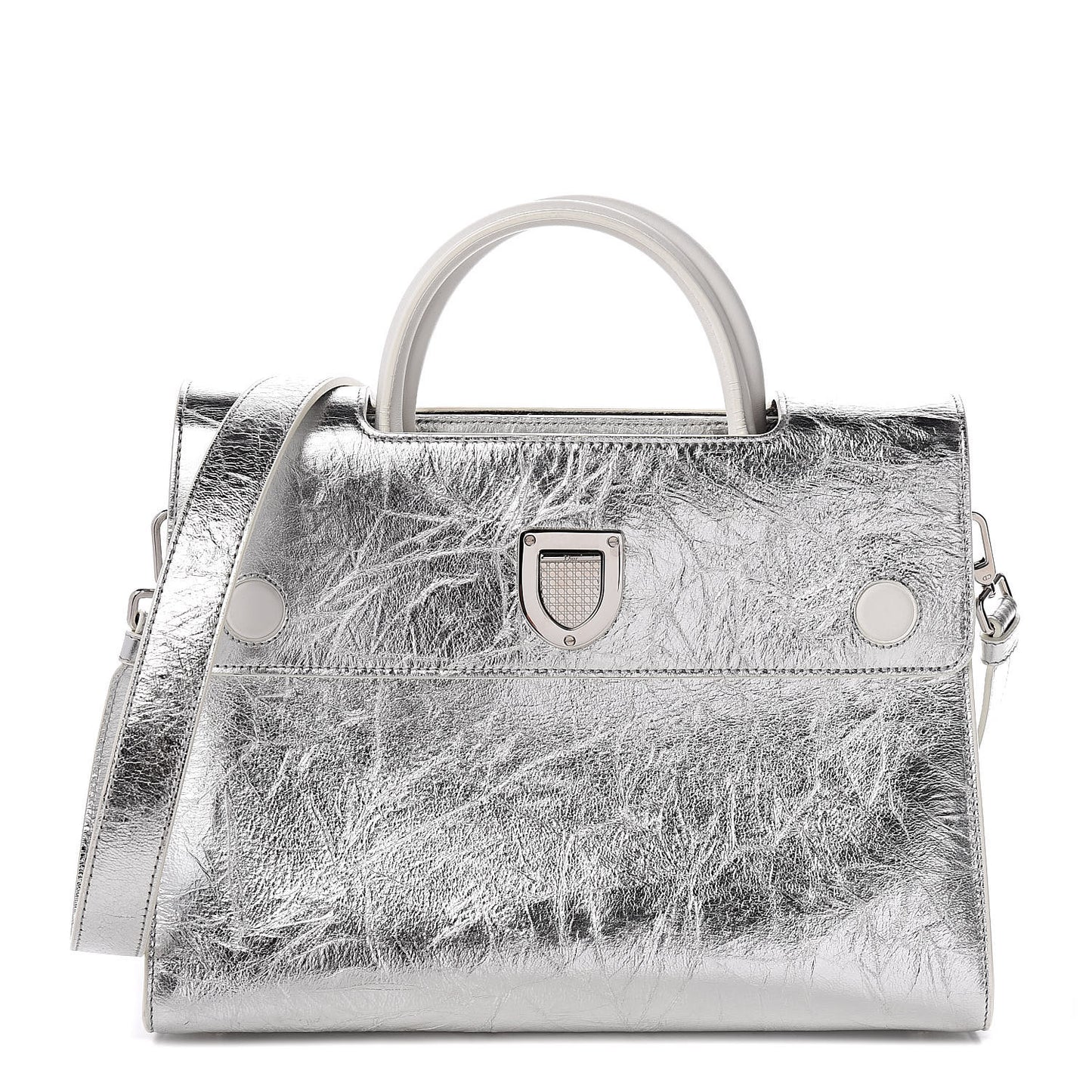 Metallic Calfskin Medium Diorever Flap Silver