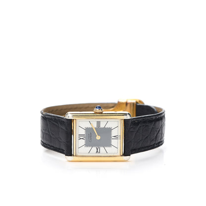 Cartier Sterling Silver Vermeil Alligator 20mm Must de Cartier Tank Quartz Watch Grey 2 of 6