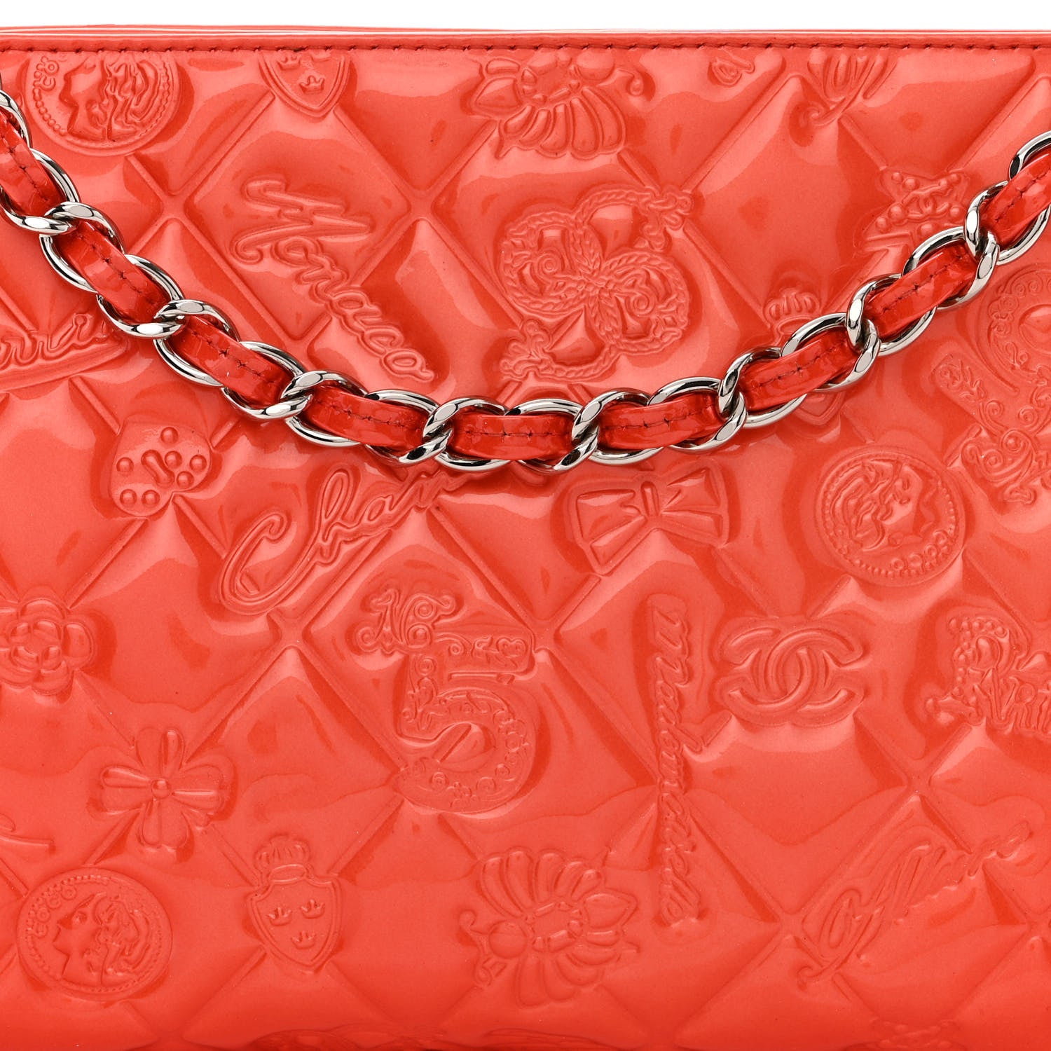 Chanel Patent Calfskin Lucky Symbols Pochette Coral 10 of 12