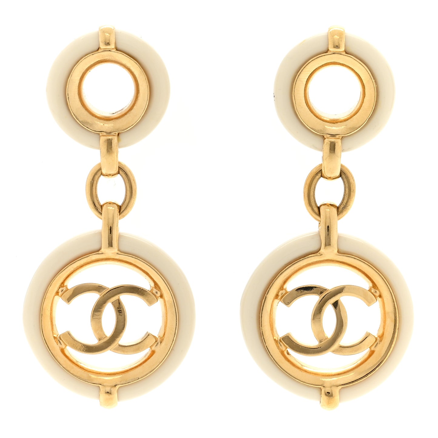 Metal Resin CC Round Drop Earrings Gold White