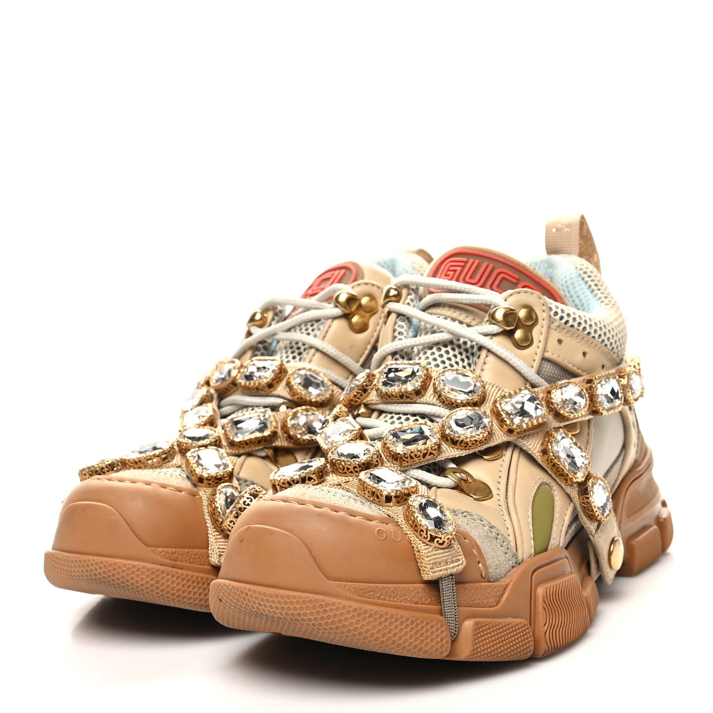 X SEGA Mesh Canvas Calfskin Removable Crystals Flashtrek Sneakers 36 Mystic White Oatmeal Sand Storm