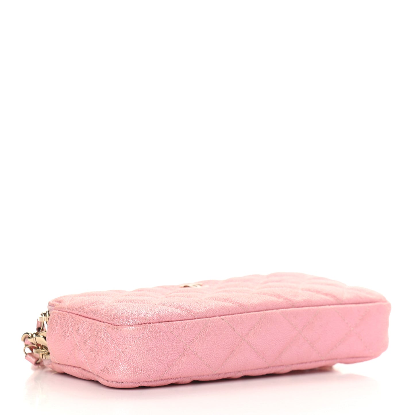 Iridescent Caviar Quilted Small Clutch With Chain Pink
