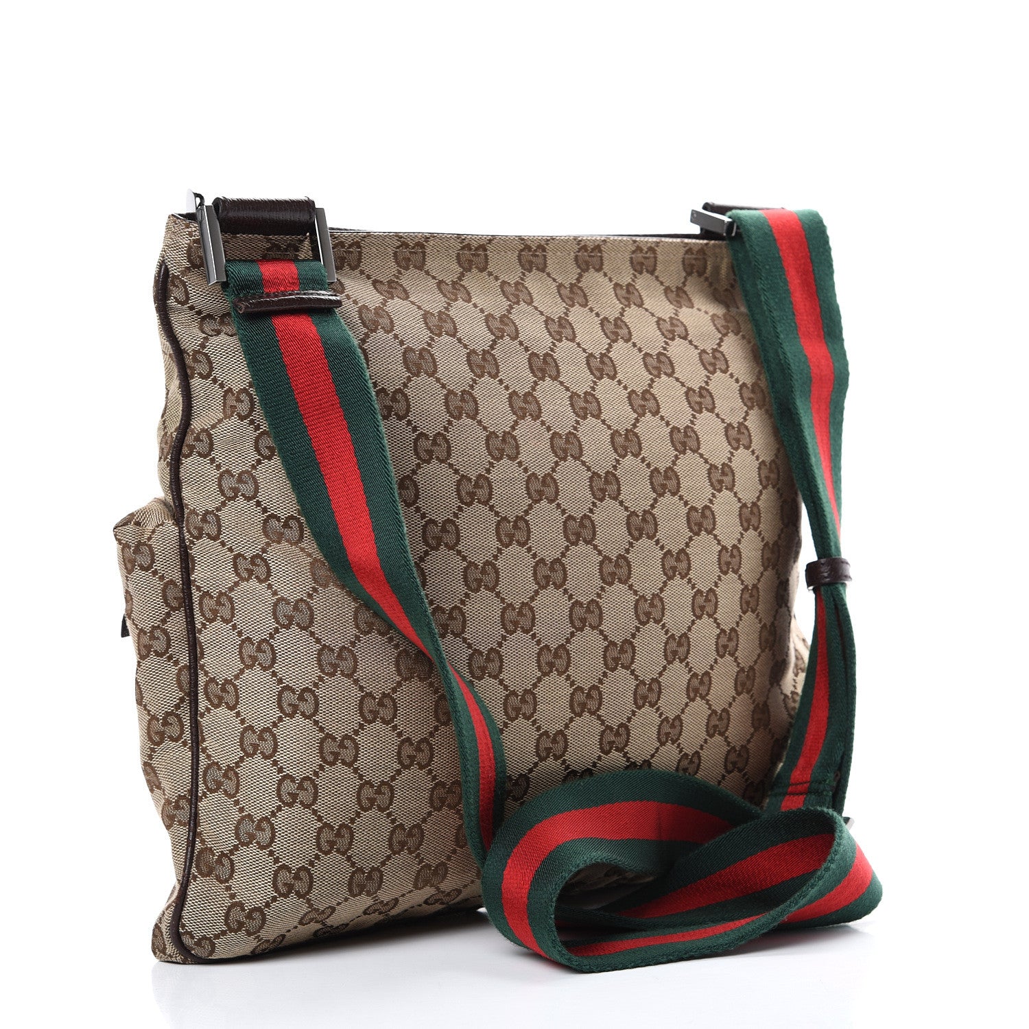 Gucci Monogram Web Medium Double Pocket Messenger Bag Dark Brown 2 of 10