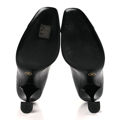 Chanel Crocodile Embossed Crumpled Patent Cap Toe Pumps 39 Black 6 of 10