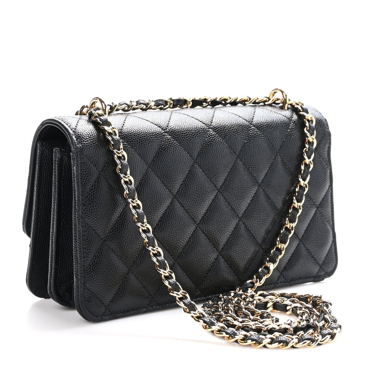 Chanel Shiny Caviar Quilted Flap Charm Wallet On Chain WOC Black 3 of 13