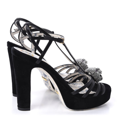 Gucci Velvet Malaga Kid Elias T-Strap Platform High Heel Sandals 35.5 Black 4 of 9