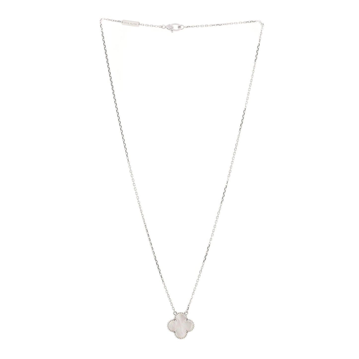 18K White Gold Mother of Pearl Vintage Alhambra Pendant Necklace